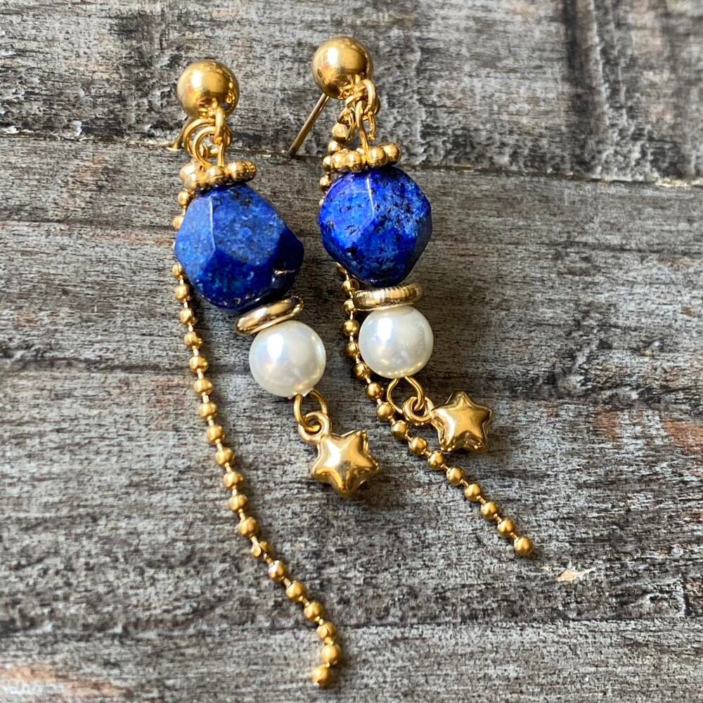 NEW Lapis Lazuli & Freshwater Pearl Dangle Earrings